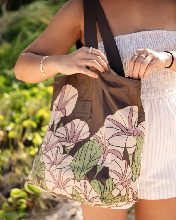 Close up of floral tote
